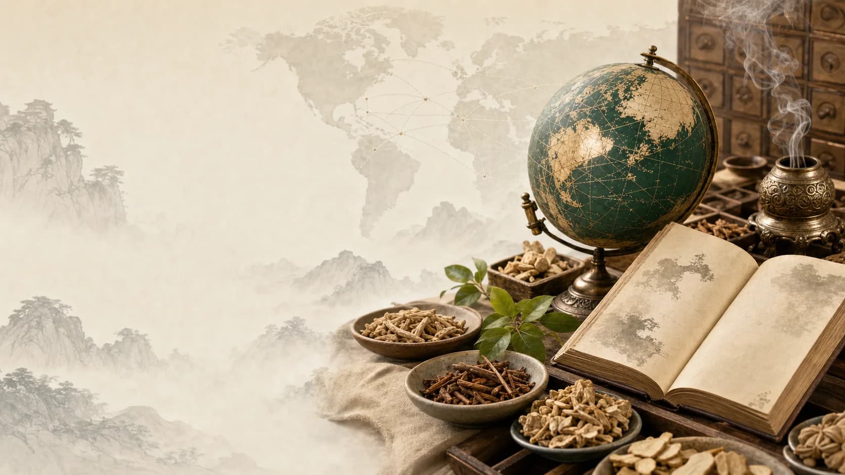 Traditional Chinese medicine, global connections, medicinal herbs and incense